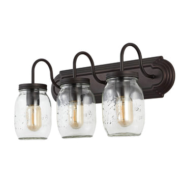 Gaines 19.3" Farmhouse Industrial Iron Mason Jar LED Vanity - JONATHAN Y